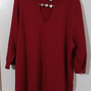 Avenue Deep Red Blouse with Embellished Neckline